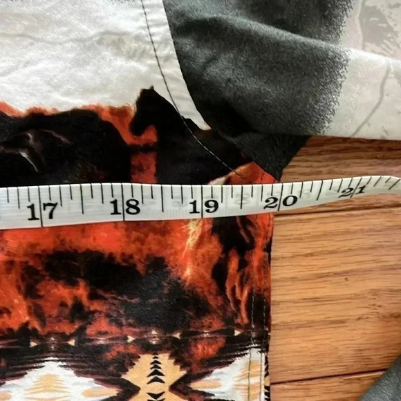 [YXL18/Adult M]Panhandle  Western Print Snap Button Down L/S Olive Green Shirt - Picture 5 of 8